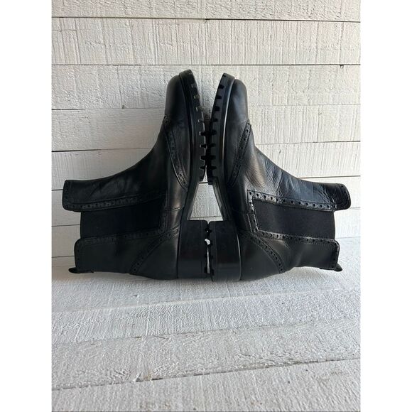 Goth Punk Chunky Lug Sole Brogue Chelsea Boots Black Leather Wingtip - Picture 6 of 9